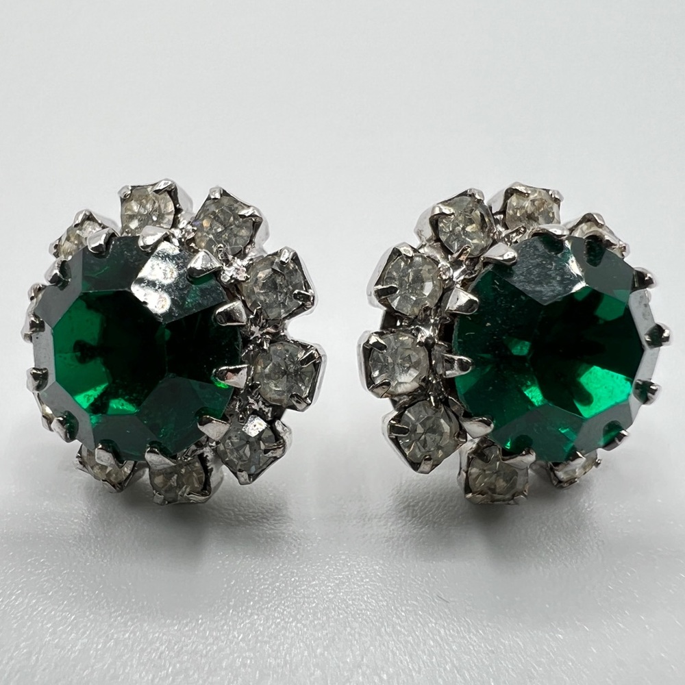 Green & White Rhinestone Earrings